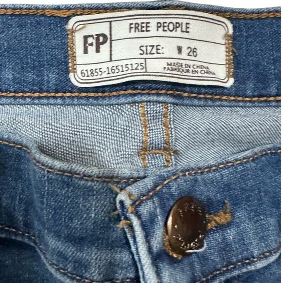 Free People Great Heights Jeans Skinny Frayed Distressed High Rise Blue Size 26 - Picture 6 of 8